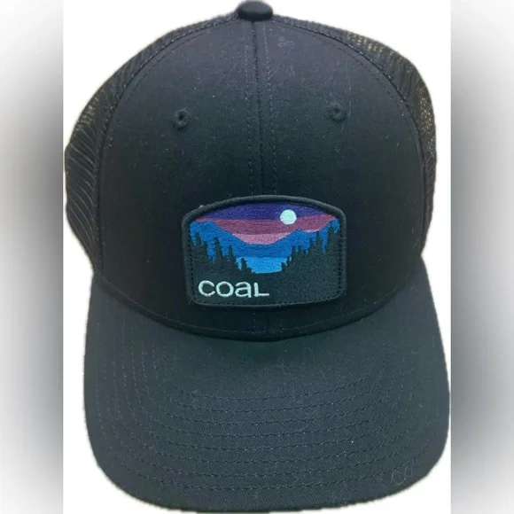 Coal Black Trucker Hat with Mountain Patch - Picture 1 of 6